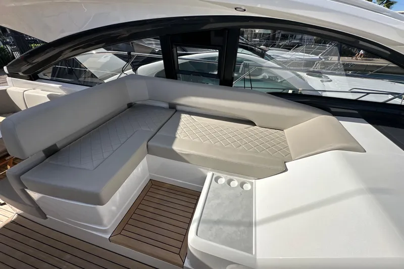  Yacht Photos Pics Luxurious seating area on 2020 Fairline Targa 45 Open yacht with elegant design.