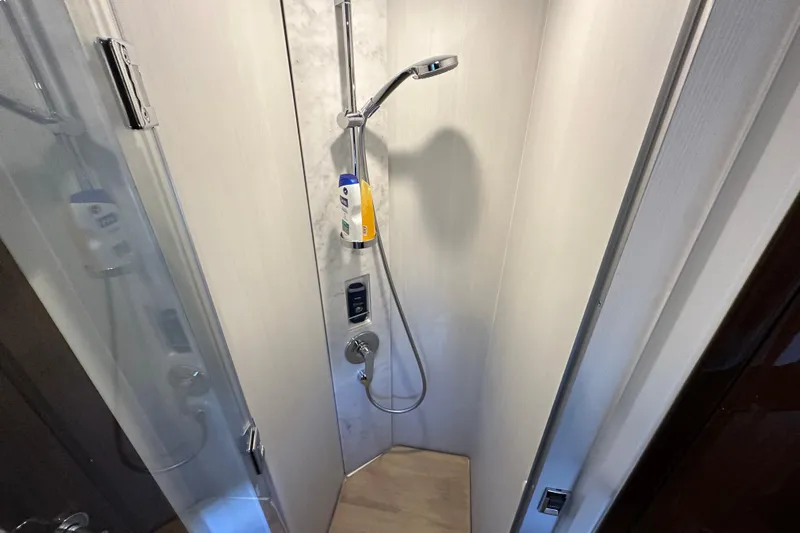  Yacht Photos Pics Shower area in 2020 Fairline Targa 45 Open yacht, featuring modern fixtures and sleek design.