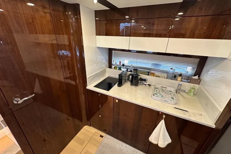  Yacht Photos Pics Luxurious galley in 2020 Fairline Targa 45 Open yacht with modern amenities.