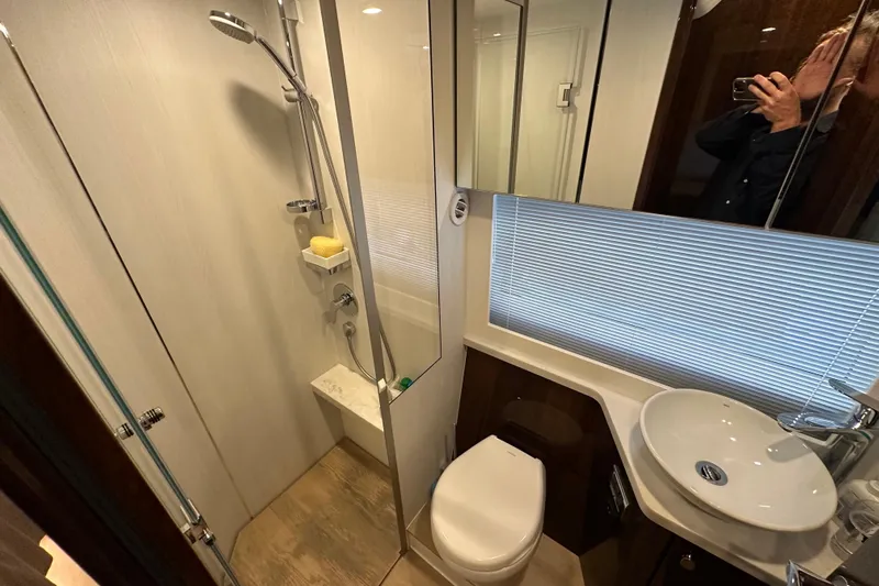  Yacht Photos Pics Modern bathroom in 2020 Fairline Targa 45 Open yacht with shower and sink.