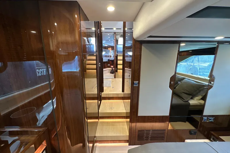  Yacht Photos Pics Luxurious interior of 2020 Fairline Targa 45 Open yacht with wooden finishes and modern design.