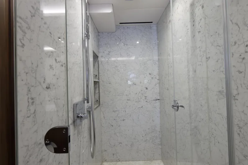 Alexa Yacht Photos Pics Luxurious marble shower in 2018 Sunseeker 86 Yacht.