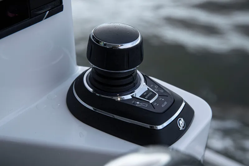  Yacht Photos Pics Joystick control on Nimbus C-11 2024 boat, close-up view.