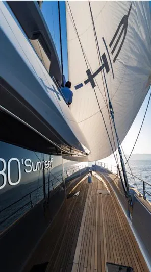 Endless Horizon II Yacht Photos Pics 2022 Sunreef 80 Sail yacht with sleek design and expansive sails on open water.