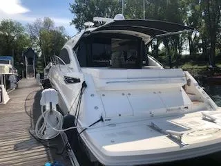 Flot D'amour Xx Yacht Photos Pics 2014 Sea Ray 510 Sundancer yacht docked, showcasing sleek design and spacious deck.