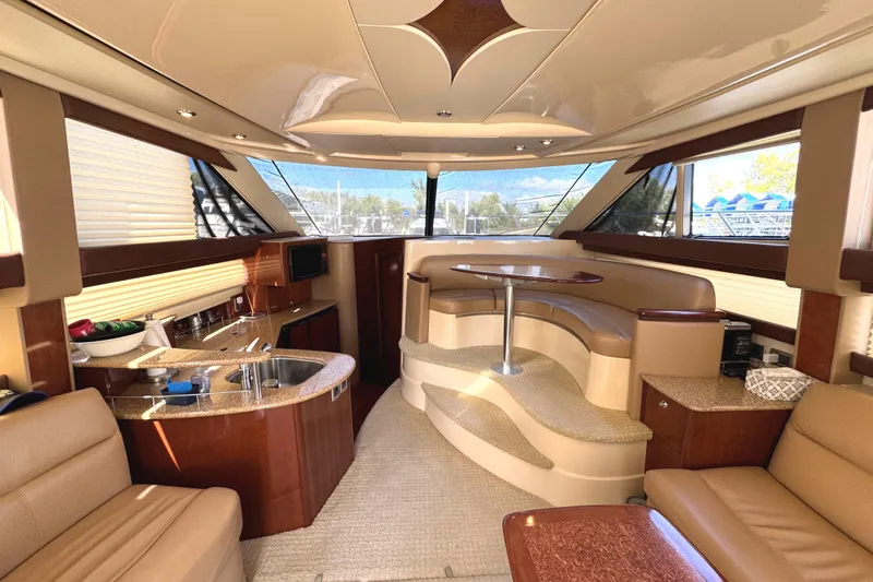 Old Hickory Yacht Photos Pics Luxurious interior of 2008 Meridian 391 Sedan yacht with elegant seating and modern amenities.