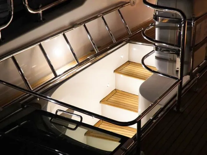  Yacht Photos Pics Elegant wooden steps with chrome railings on a 2008 Horizon Elegance 90 Mega yacht.