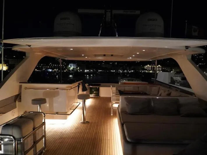  Yacht Photos Pics Luxurious 2008 Horizon Elegance 90 Mega yacht deck illuminated at night.
