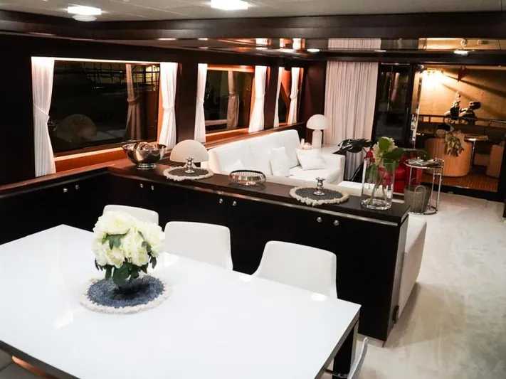  Yacht Photos Pics Luxurious interior of 2008 Horizon Elegance 90 Mega yacht with elegant dining and seating area.
