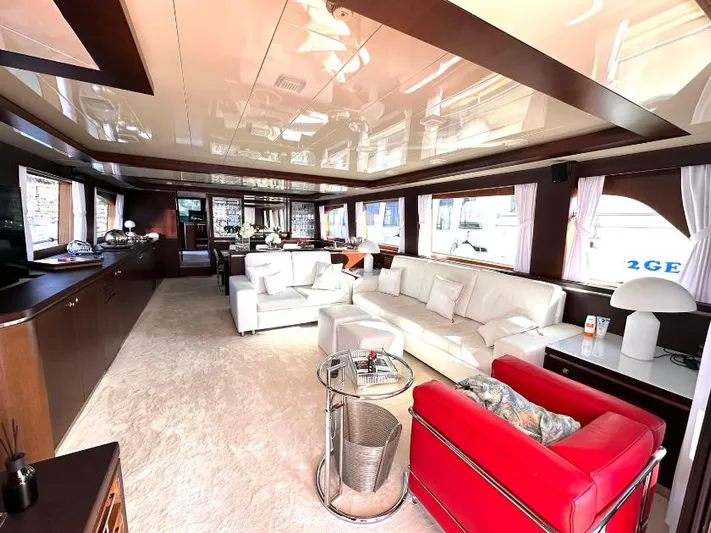  Yacht Photos Pics Luxurious interior of 2008 Horizon Elegance 90 Mega yacht with modern furnishings and ample seating.