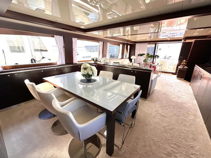  Yacht Photos Pics Luxurious interior of 2008 Horizon Elegance 90 Mega yacht with modern dining area.