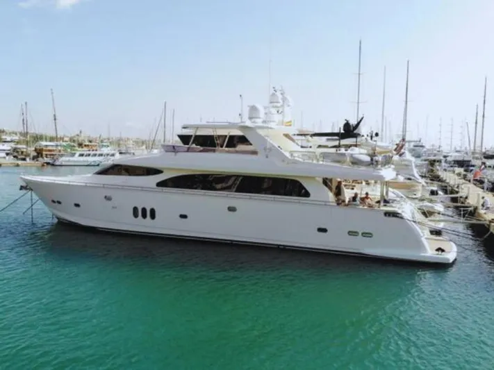  Yacht Photos Pics Luxury yacht Horizon Elegance 90 Mega, 2008, docked in marina.