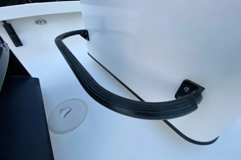  Yacht Photos Pics 2020 Pathfinder 2500 Hybrid boat interior with black handle and storage compartment.