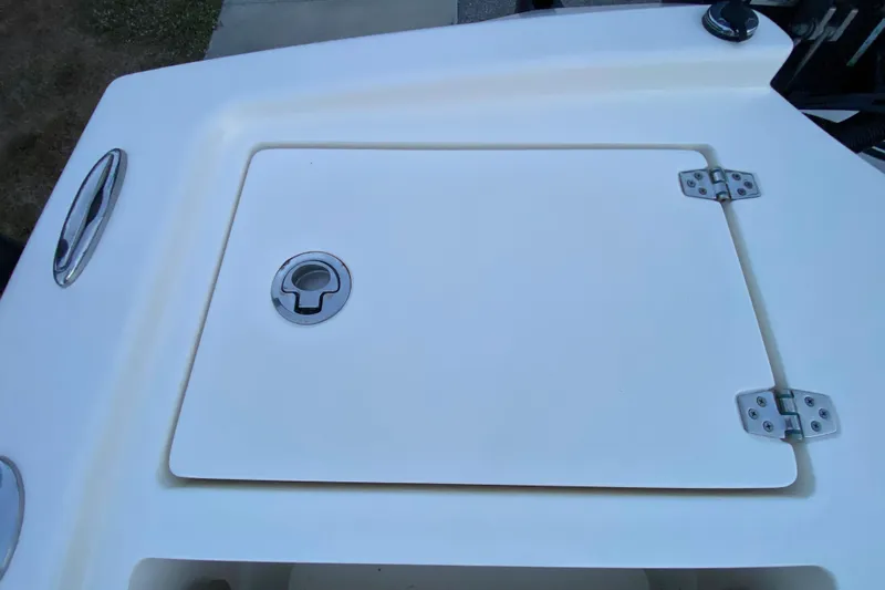  Yacht Photos Pics 2020 Pathfinder 2500 Hybrid boat hatch with stainless steel hinges and handle.