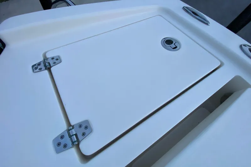  Yacht Photos Pics Hinged compartment on 2020 Pathfinder 2500 Hybrid boat deck.