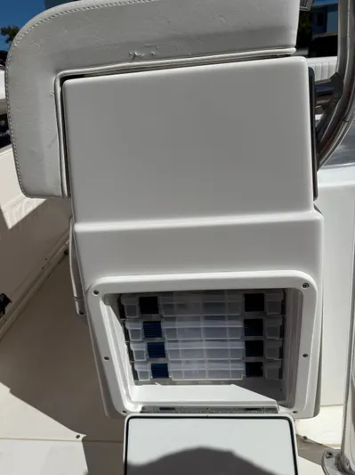  Yacht Photos Pics Intrepid 356 boat, seat with integrated storage, year 2000.