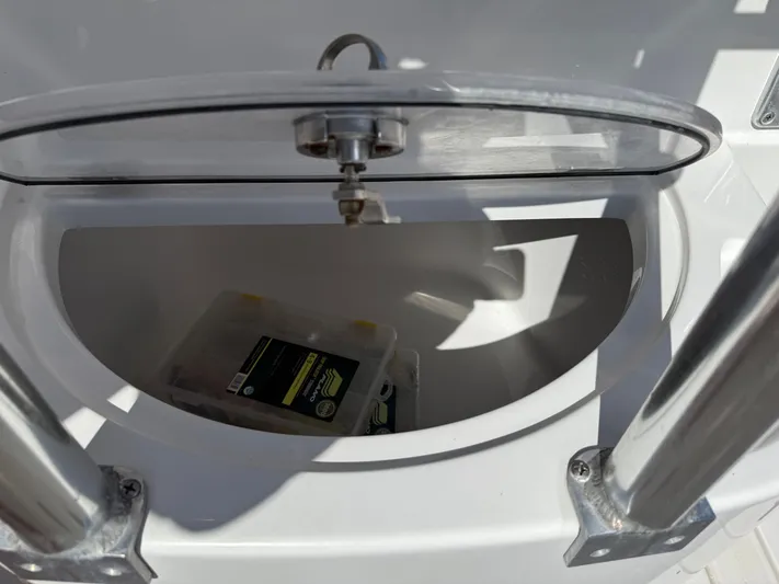  Yacht Photos Pics Intrepid 356 boat hatch with storage compartment, year 2000.