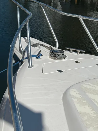  Yacht Photos Pics Bow of a 2000 Intrepid 356 boat with anchor windlass.