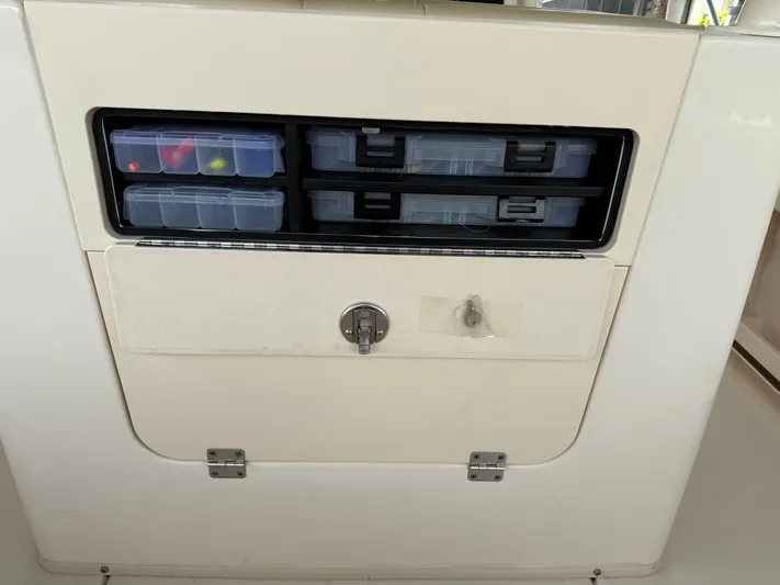  Yacht Photos Pics Intrepid 356 boat, fishing gear storage, year 2000.