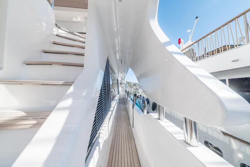  Yacht Photos Pics Luxurious 2013 Benetti Delfino 93 yacht deck with sleek design and modern features.