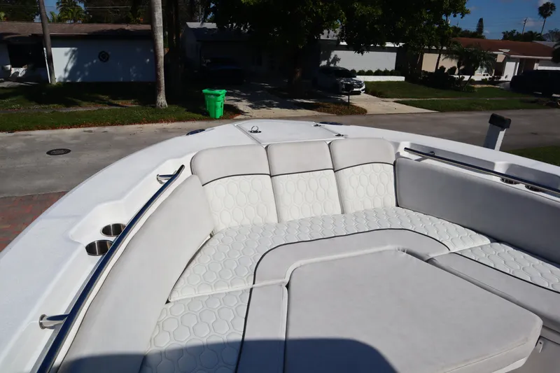  Yacht Photos Pics 2022 Sea Fox 288 Commander boat with spacious white seating area.