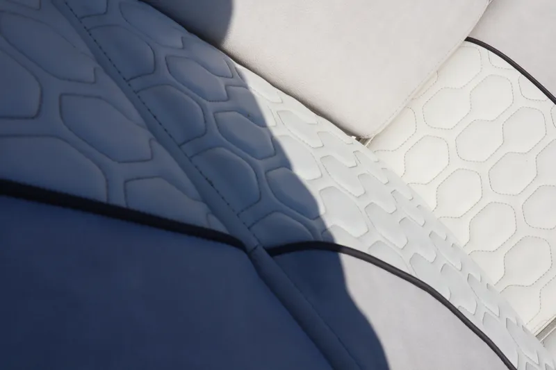  Yacht Photos Pics Close-up of 2022 Sea Fox 288 Commander boat seat with textured upholstery design.