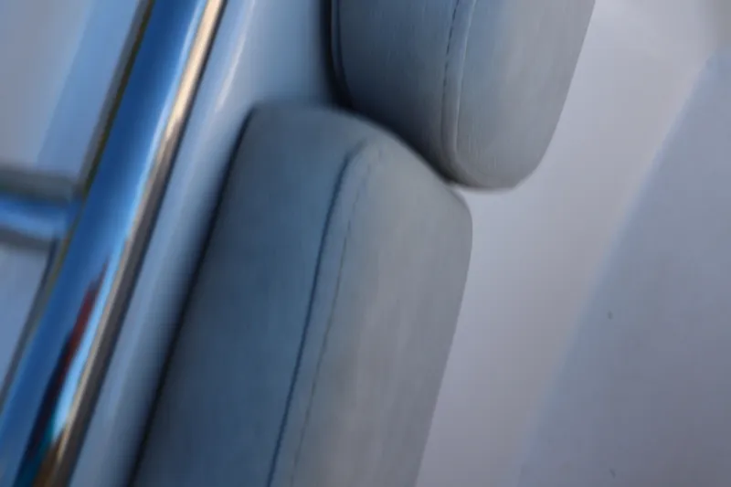  Yacht Photos Pics Close-up of 2022 Sea Fox 288 Commander boat interior with cushioned seating.