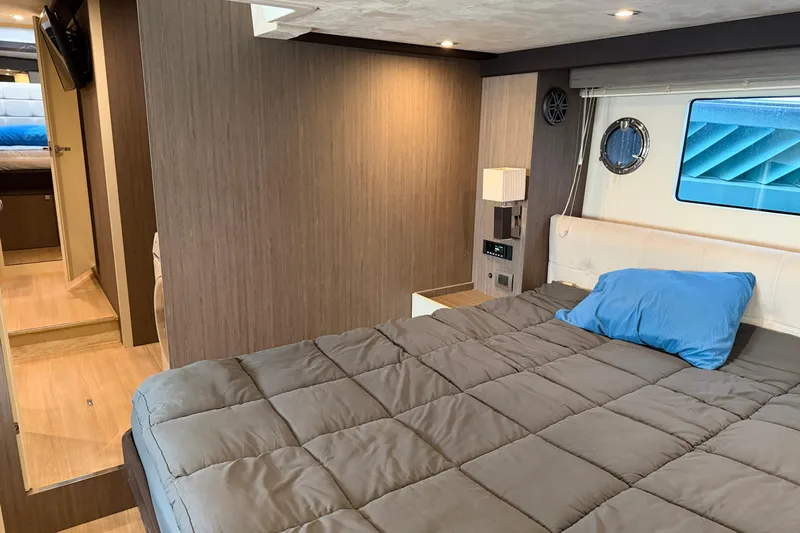  Yacht Photos Pics Luxurious bedroom interior of 2016 Cranchi Eco Trawler 53 Long Distance yacht.