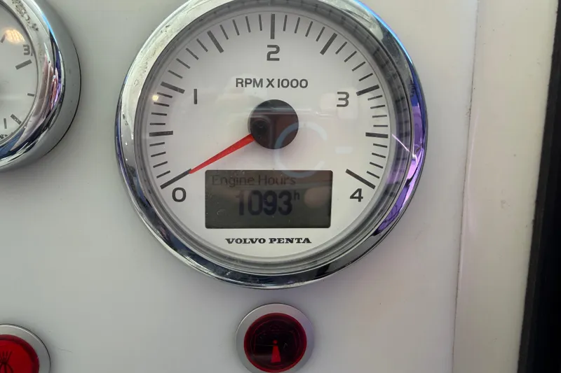  Yacht Photos Pics Volvo Penta tachometer showing 1093 engine hours on Cranchi Eco Trawler 53.