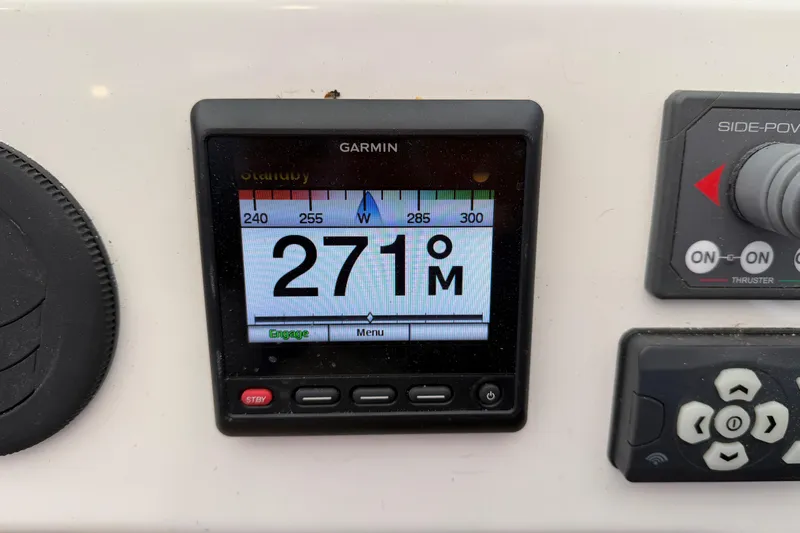  Yacht Photos Pics Garmin navigation display on 2016 Cranchi Eco Trawler 53 Long Distance, showing 271&deg; heading.