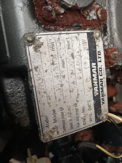 Red Robin Yacht Photos Pics Close-up of a Yanmar engine plate on a 2019 Leopard 40.