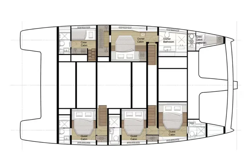 So Gnar Yacht Photos Pics Floor plan of 2022 Sunreef 60 Sail yacht, featuring cabins and bathrooms.
