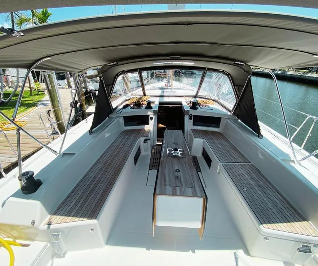 Dufour 530 In Annapolis Yacht Photos Pics 2024 Dufour 530 yacht cockpit with spacious seating and modern design.