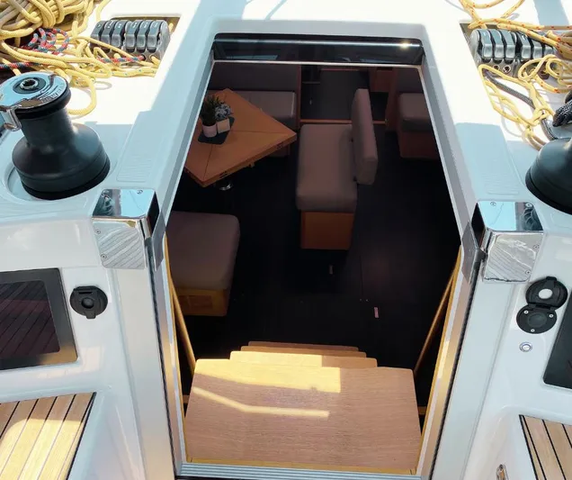 Dufour 530 In Annapolis Yacht Photos Pics View of the interior cabin of a 2024 Dufour 530 sailboat.