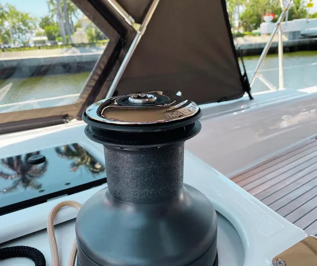 Dufour 530 In Annapolis Yacht Photos Pics Close-up of a winch on a 2024 Dufour 530 sailboat.