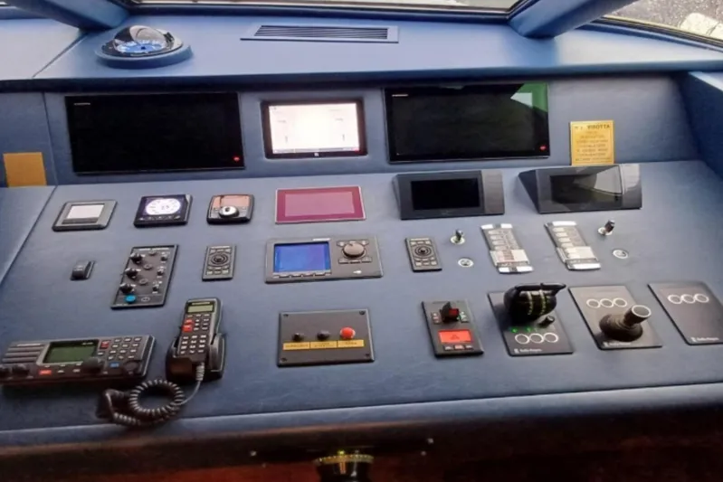  Yacht Photos Pics Control panel of a 1995 Codecasa 24 yacht with various navigation instruments.