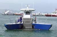Custom C.P.N Pelikan 2024 boat on water, surrounded by other vessels in a harbor.