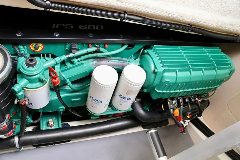 My Three Es Yacht Photos Pics Engine compartment of a 2016 Prestige 500 S yacht with Volvo IPS 600 system.