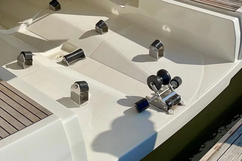 My Three Es Yacht Photos Pics Boat deck with roller system on a 2016 Prestige 500 S yacht.