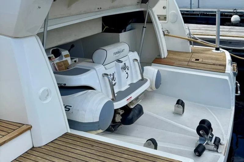 My Three Es Yacht Photos Pics 2016 Prestige 500 S yacht with a Turbojet tender in the garage.