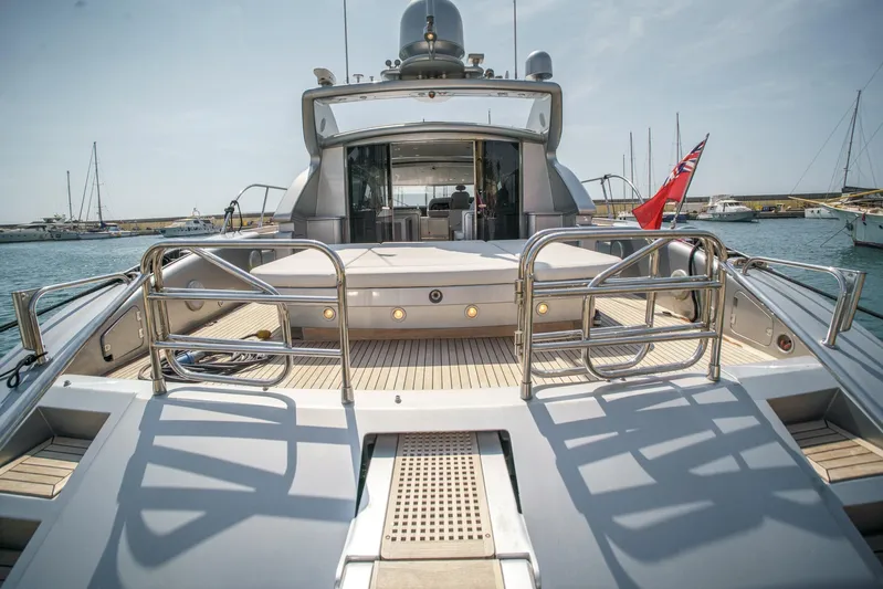 Ganache Yacht Photos Pics Luxury Leopard 24 yacht, 2005 model, docked in a marina with sleek design and spacious deck.