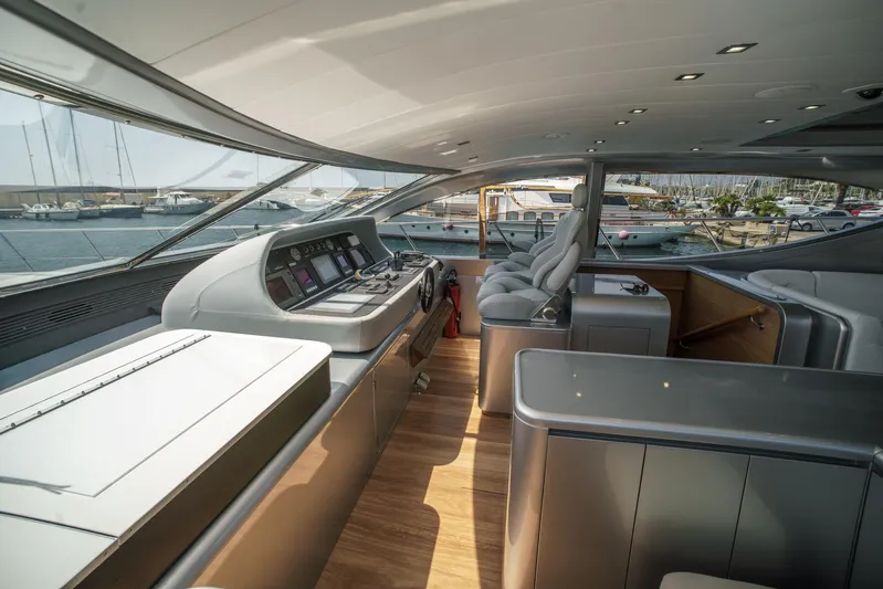 Ganache Yacht Photos Pics Luxurious interior of a 2005 Leopard 24 yacht with modern helm and seating.