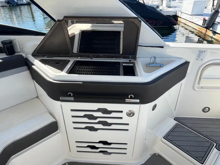  Yacht Photos Pics 2017 Sea Ray SLX 310 boat grill and sink area by the dock.