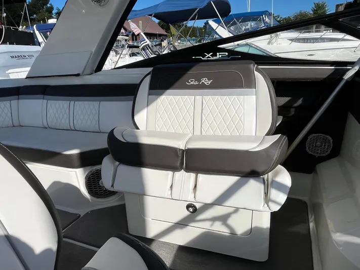  Yacht Photos Pics 2017 Sea Ray SLX 310 boat interior with luxurious seating and elegant design.