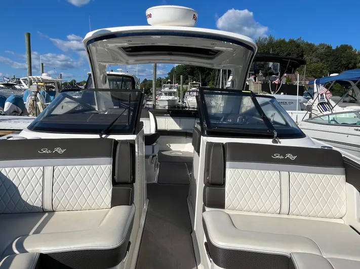  Yacht Photos Pics 2017 Sea Ray SLX 310 boat interior with luxurious seating and sleek design.