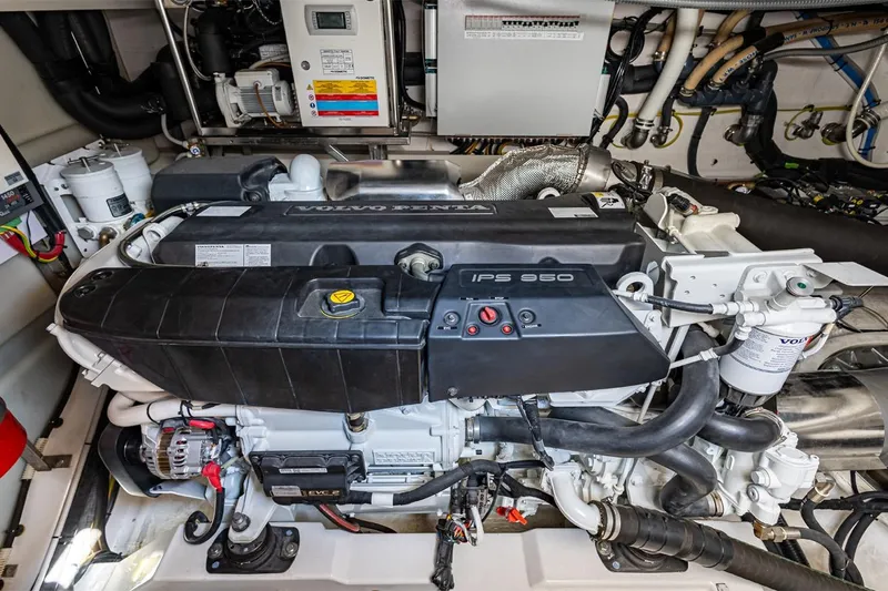 Mask Yacht Photos Pics Engine room of 2023 Azimut 53 yacht featuring Volvo Penta IPS 950 engine.