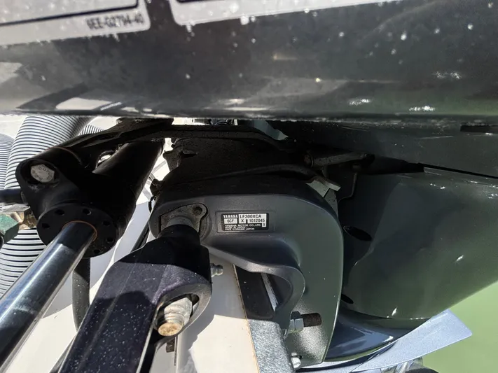  Yacht Photos Pics Close-up of 2017 Pursuit DC 325 Dual Console boat engine components.