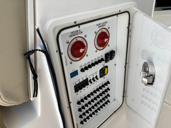  Yacht Photos Pics Electrical panel on a 2017 Pursuit DC 325 Dual Console boat.