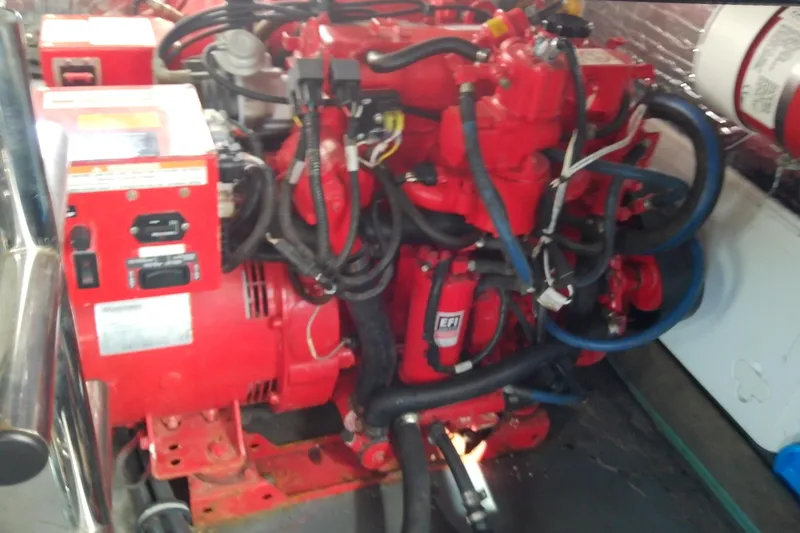  Yacht Photos Pics Engine of 2019 Floe Craft 3950C Aquafina with red components and wiring.