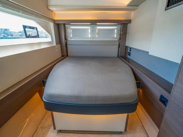 Breathe Yacht Photos Pics Luxurious bedroom interior of 2020 Leopard 53 Powercat yacht with modern design.